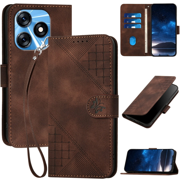 Grid Butterfly Embossed Pattern Leather Phone Case with Lanyard, For Tecno Pop 7 / 7 Pro, For Tecno Spark 10C, For Tecno Spark 10 4G, For Tecno Spark Go 2023, For Tecno Spark 10 Pro, For Tecno Pova 4, For Tecno Pova 3