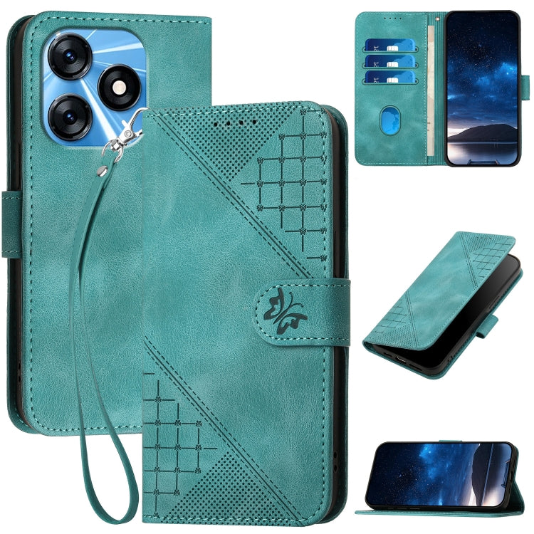 Grid Butterfly Embossed Pattern Leather Phone Case with Lanyard, For Tecno Pop 7 / 7 Pro, For Tecno Spark 10C, For Tecno Spark 10 4G, For Tecno Spark Go 2023, For Tecno Spark 10 Pro, For Tecno Pova 4, For Tecno Pova 3