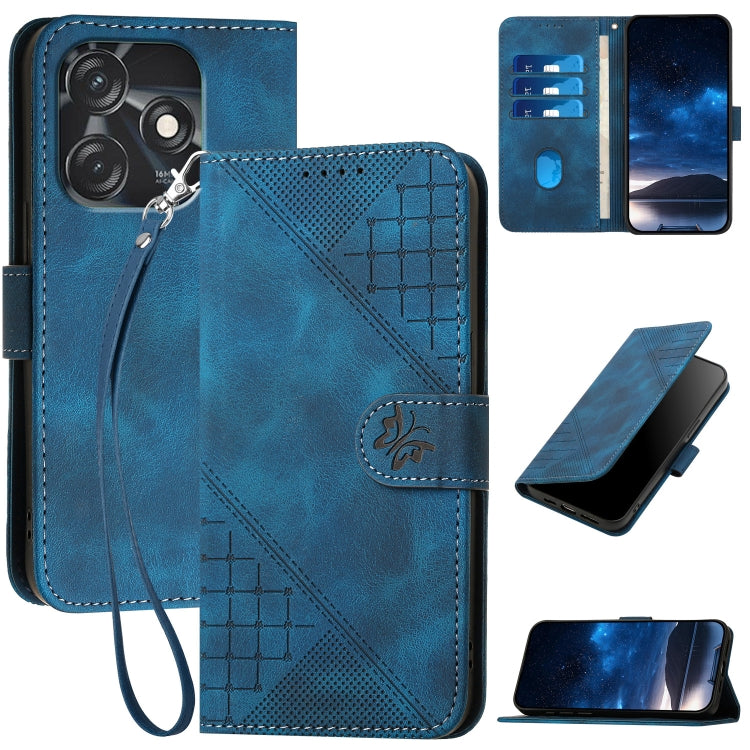 Grid Butterfly Embossed Pattern Leather Phone Case with Lanyard, For Tecno Pop 7 / 7 Pro, For Tecno Spark 10C, For Tecno Spark 10 4G, For Tecno Spark Go 2023, For Tecno Spark 10 Pro, For Tecno Pova 4, For Tecno Pova 3