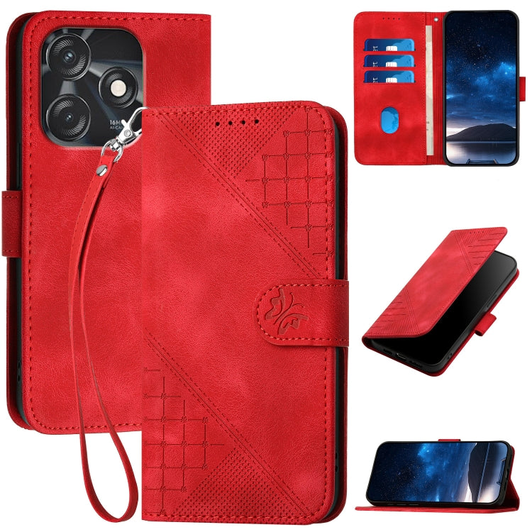 Grid Butterfly Embossed Pattern Leather Phone Case with Lanyard, For Tecno Pop 7 / 7 Pro, For Tecno Spark 10C, For Tecno Spark 10 4G, For Tecno Spark Go 2023, For Tecno Spark 10 Pro, For Tecno Pova 4, For Tecno Pova 3