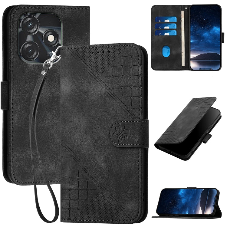 Grid Butterfly Embossed Pattern Leather Phone Case with Lanyard, For Tecno Pop 7 / 7 Pro, For Tecno Spark 10C, For Tecno Spark 10 4G, For Tecno Spark Go 2023, For Tecno Spark 10 Pro, For Tecno Pova 4, For Tecno Pova 3