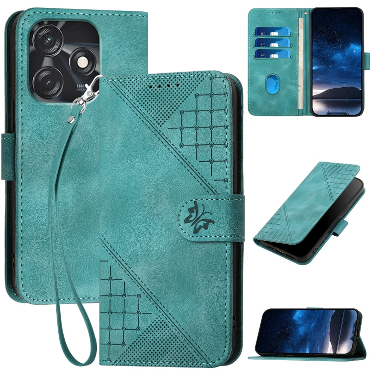 Grid Butterfly Embossed Pattern Leather Phone Case with Lanyard, For Tecno Pop 7 / 7 Pro, For Tecno Spark 10C, For Tecno Spark 10 4G, For Tecno Spark Go 2023, For Tecno Spark 10 Pro, For Tecno Pova 4, For Tecno Pova 3