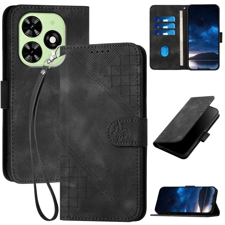 Grid Butterfly Embossed Pattern Leather Phone Case with Lanyard, For Tecno Pova 6 Neo, For Tecno Pova 6 5G / 6 Pro 5G, For Tecno Camon 30 Pro 5G, For Tecno Spark 20 4G / 20C 4G, For Tecno Pop 8 4G, For Tecno Spark Go 2024 4G, For Tecno Camon 20 Premier...