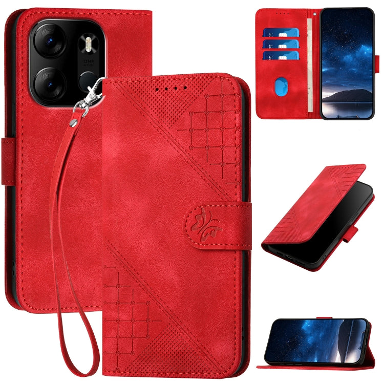 Grid Butterfly Embossed Pattern Leather Phone Case with Lanyard, For Tecno Pop 7 / 7 Pro, For Tecno Spark 10C, For Tecno Spark 10 4G, For Tecno Spark Go 2023, For Tecno Spark 10 Pro, For Tecno Pova 4, For Tecno Pova 3