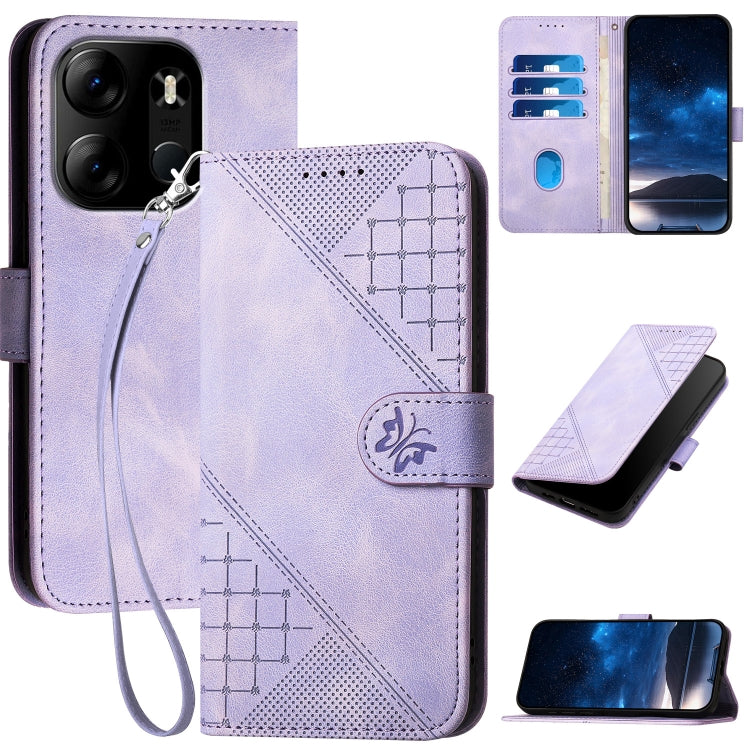 Grid Butterfly Embossed Pattern Leather Phone Case with Lanyard, For Tecno Pop 7 / 7 Pro, For Tecno Spark 10C, For Tecno Spark 10 4G, For Tecno Spark Go 2023, For Tecno Spark 10 Pro, For Tecno Pova 4, For Tecno Pova 3