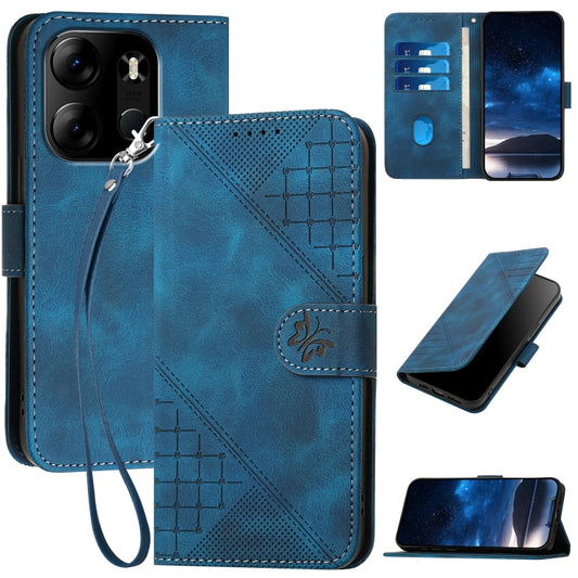 Grid Butterfly Embossed Pattern Leather Phone Case with Lanyard, For Tecno Pop 7 / 7 Pro, For Tecno Spark 10C, For Tecno Spark 10 4G, For Tecno Spark Go 2023, For Tecno Spark 10 Pro, For Tecno Pova 4, For Tecno Pova 3