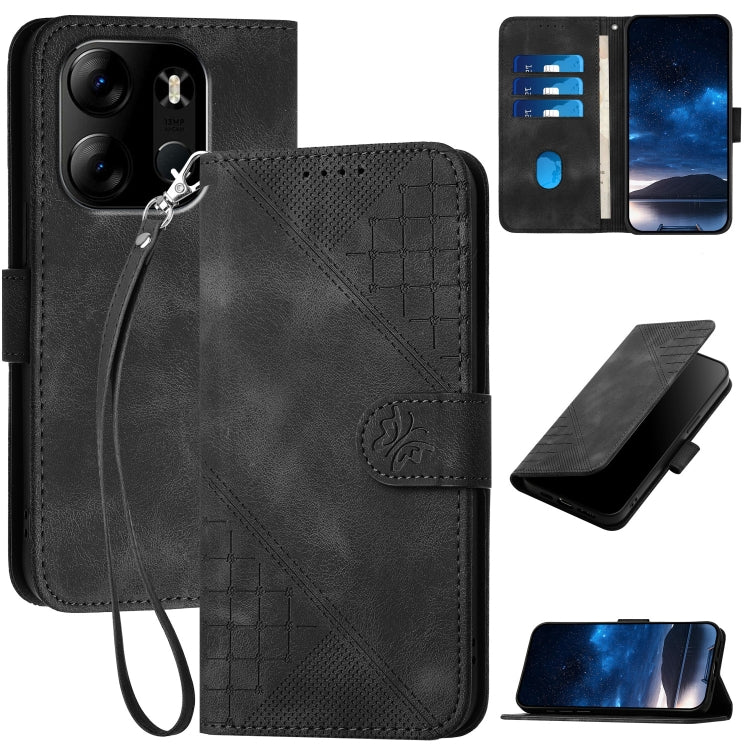 Grid Butterfly Embossed Pattern Leather Phone Case with Lanyard, For Tecno Pop 7 / 7 Pro, For Tecno Spark 10C, For Tecno Spark 10 4G, For Tecno Spark Go 2023, For Tecno Spark 10 Pro, For Tecno Pova 4, For Tecno Pova 3