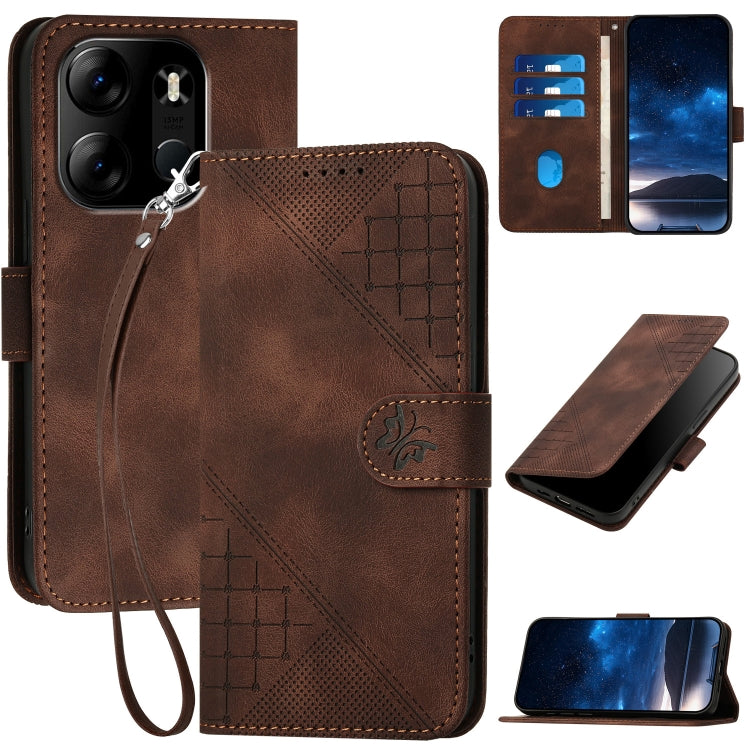 Grid Butterfly Embossed Pattern Leather Phone Case with Lanyard, For Tecno Pop 7 / 7 Pro, For Tecno Spark 10C, For Tecno Spark 10 4G, For Tecno Spark Go 2023, For Tecno Spark 10 Pro, For Tecno Pova 4, For Tecno Pova 3