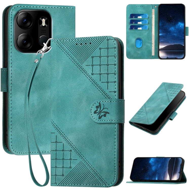Grid Butterfly Embossed Pattern Leather Phone Case with Lanyard, For Tecno Pop 7 / 7 Pro, For Tecno Spark 10C, For Tecno Spark 10 4G, For Tecno Spark Go 2023, For Tecno Spark 10 Pro, For Tecno Pova 4, For Tecno Pova 3