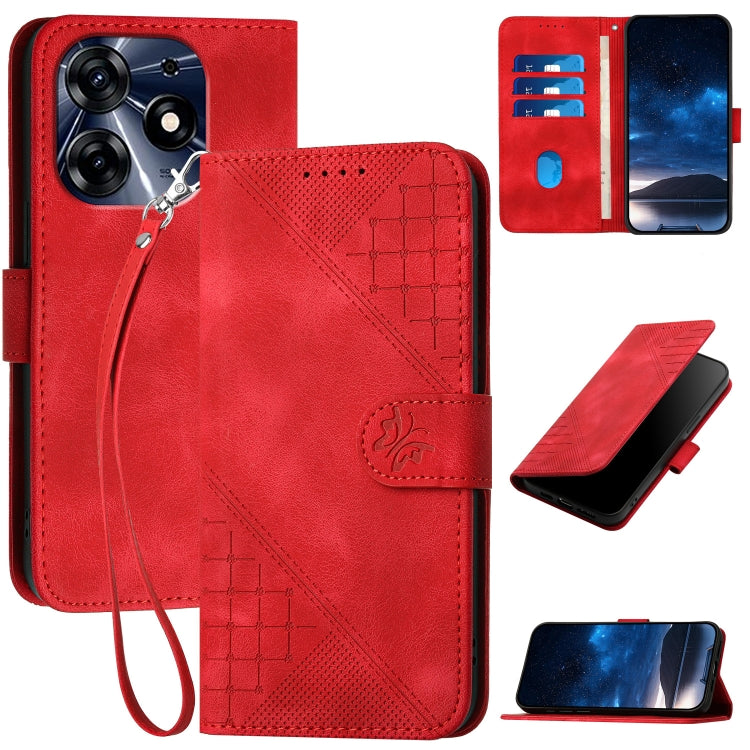 Grid Butterfly Embossed Pattern Leather Phone Case with Lanyard, For Tecno Pop 7 / 7 Pro, For Tecno Spark 10C, For Tecno Spark 10 4G, For Tecno Spark Go 2023, For Tecno Spark 10 Pro, For Tecno Pova 4, For Tecno Pova 3