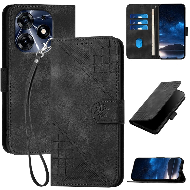 Grid Butterfly Embossed Pattern Leather Phone Case with Lanyard, For Tecno Pop 7 / 7 Pro, For Tecno Spark 10C, For Tecno Spark 10 4G, For Tecno Spark Go 2023, For Tecno Spark 10 Pro, For Tecno Pova 4, For Tecno Pova 3