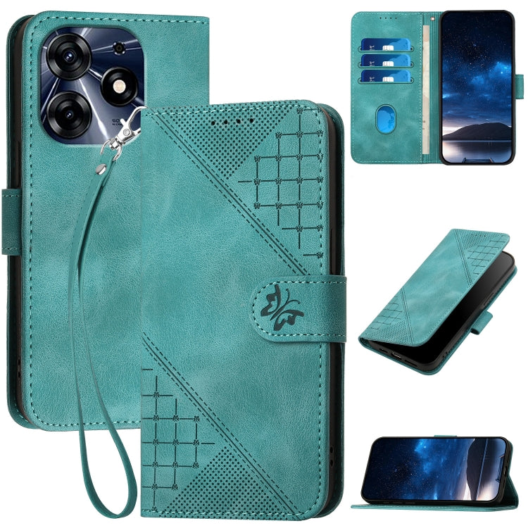 Grid Butterfly Embossed Pattern Leather Phone Case with Lanyard, For Tecno Pop 7 / 7 Pro, For Tecno Spark 10C, For Tecno Spark 10 4G, For Tecno Spark Go 2023, For Tecno Spark 10 Pro, For Tecno Pova 4, For Tecno Pova 3