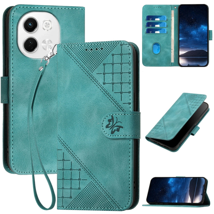 Grid Butterfly Embossed Pattern Leather Phone Case with Lanyard, For Tecno Camon 40 Pro 4G, For Tecno Camon 40 Premier, For Tecno Camon 40 4G, For Tecno Spark 30C 5G / Pop 9 5G, For Tecno Pova 6 Neo 5G / Spark 30 5G, For Tecno Spark 30 Pro 4G          ...