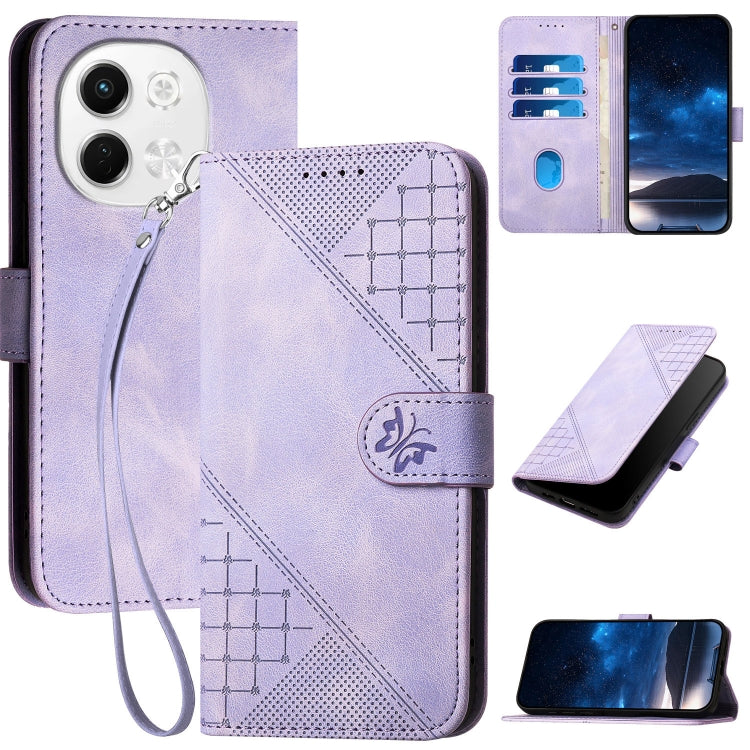 Grid Butterfly Embossed Pattern Leather Phone Case with Lanyard, For Tecno Camon 40 Pro 4G, For Tecno Camon 40 Premier, For Tecno Camon 40 4G, For Tecno Spark 30C 5G / Pop 9 5G, For Tecno Pova 6 Neo 5G / Spark 30 5G, For Tecno Spark 30 Pro 4G          ...