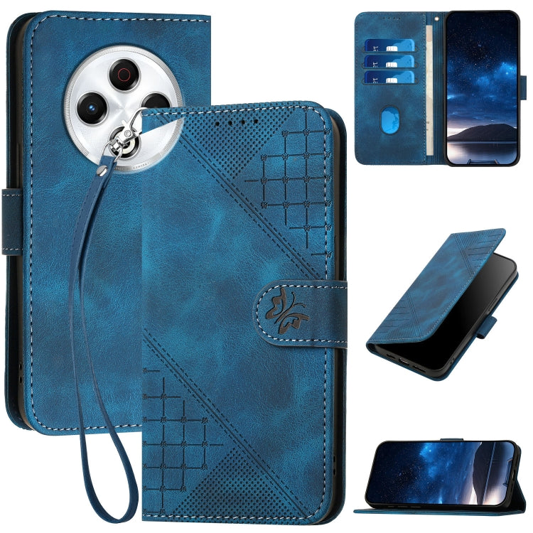 Grid Butterfly Embossed Pattern Leather Phone Case with Lanyard, For Tecno Camon 40 Pro 4G, For Tecno Camon 40 Premier, For Tecno Camon 40 4G, For Tecno Spark 30C 5G / Pop 9 5G, For Tecno Pova 6 Neo 5G / Spark 30 5G, For Tecno Spark 30 Pro 4G          ...