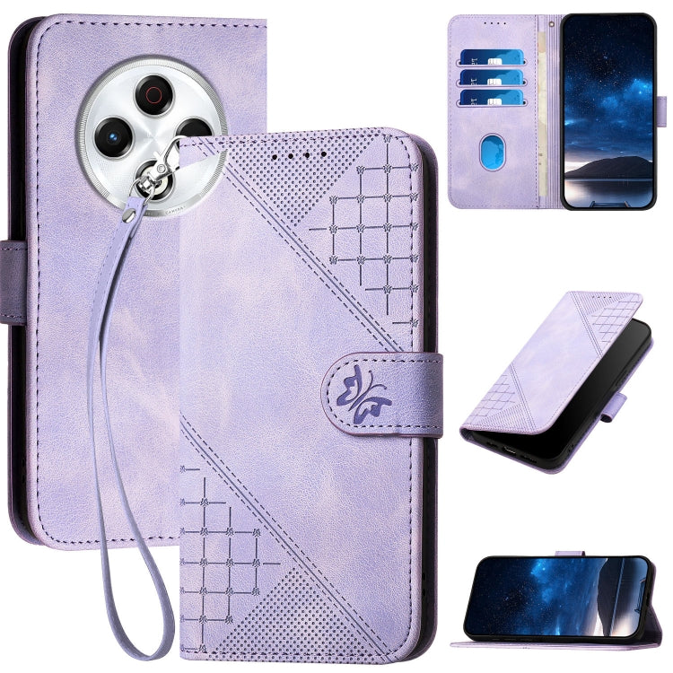 Grid Butterfly Embossed Pattern Leather Phone Case with Lanyard, For Tecno Camon 40 Pro 4G, For Tecno Camon 40 Premier, For Tecno Camon 40 4G, For Tecno Spark 30C 5G / Pop 9 5G, For Tecno Pova 6 Neo 5G / Spark 30 5G, For Tecno Spark 30 Pro 4G          ...