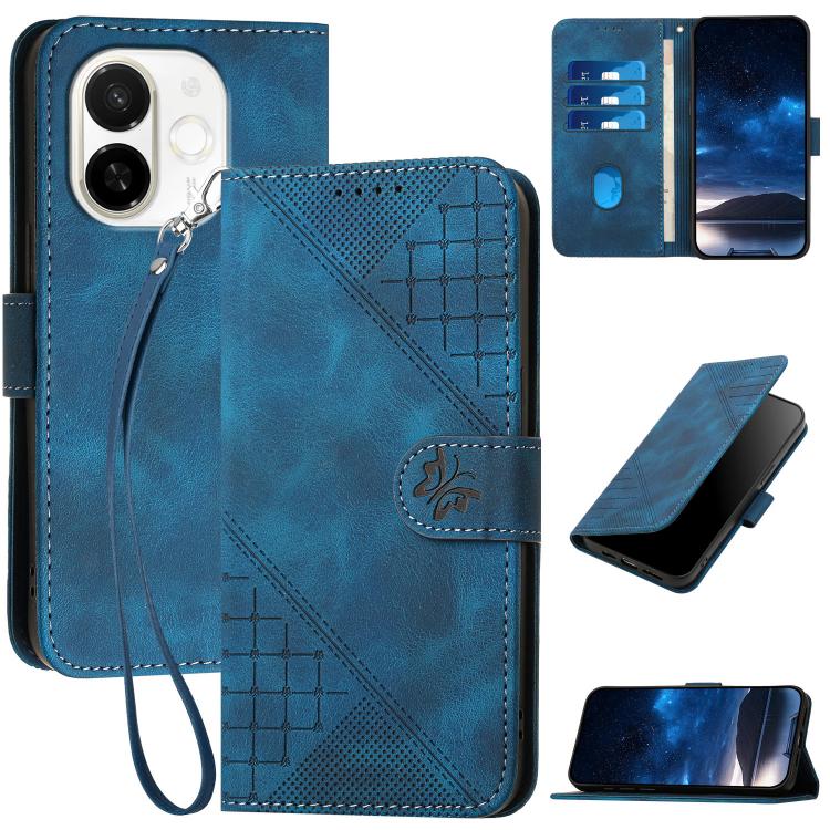 Grid Butterfly Embossed Pattern Leather Phone Case with Lanyard, For Tecno Camon 40 Pro 4G, For Tecno Camon 40 Premier, For Tecno Camon 40 4G, For Tecno Spark 30C 5G / Pop 9 5G, For Tecno Pova 6 Neo 5G / Spark 30 5G, For Tecno Spark 30 Pro 4G          ...