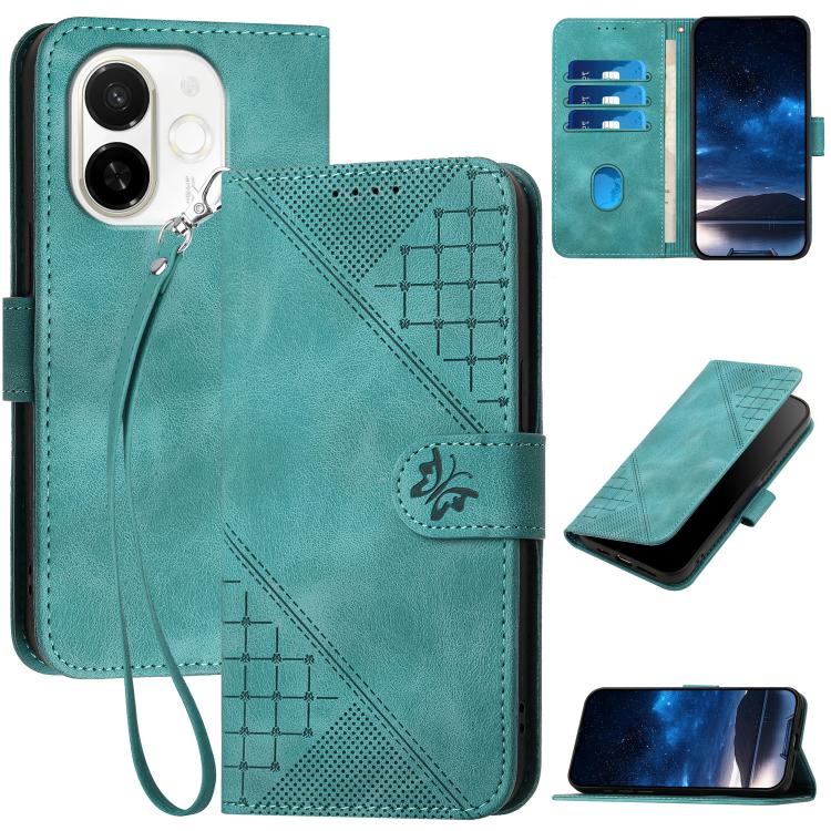 Grid Butterfly Embossed Pattern Leather Phone Case with Lanyard, For Tecno Camon 40 Pro 4G, For Tecno Camon 40 Premier, For Tecno Camon 40 4G, For Tecno Spark 30C 5G / Pop 9 5G, For Tecno Pova 6 Neo 5G / Spark 30 5G, For Tecno Spark 30 Pro 4G          ...