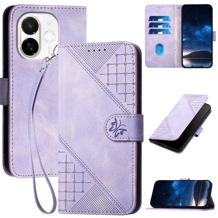 Grid Butterfly Embossed Pattern Leather Phone Case with Lanyard, For Tecno Camon 40 Pro 4G, For Tecno Camon 40 Premier, For Tecno Camon 40 4G, For Tecno Spark 30C 5G / Pop 9 5G, For Tecno Pova 6 Neo 5G / Spark 30 5G, For Tecno Spark 30 Pro 4G          ...