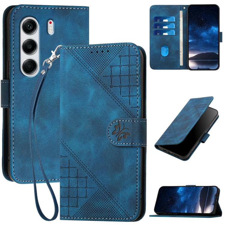 Grid Butterfly Embossed Pattern Leather Phone Case with Lanyard, For Tecno Camon 40 Pro 4G, For Tecno Camon 40 Premier, For Tecno Camon 40 4G, For Tecno Spark 30C 5G / Pop 9 5G, For Tecno Pova 6 Neo 5G / Spark 30 5G, For Tecno Spark 30 Pro 4G          ...