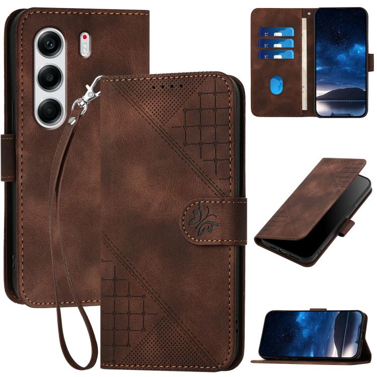 Grid Butterfly Embossed Pattern Leather Phone Case with Lanyard, For Tecno Camon 40 Pro 4G, For Tecno Camon 40 Premier, For Tecno Camon 40 4G, For Tecno Spark 30C 5G / Pop 9 5G, For Tecno Pova 6 Neo 5G / Spark 30 5G, For Tecno Spark 30 Pro 4G          ...