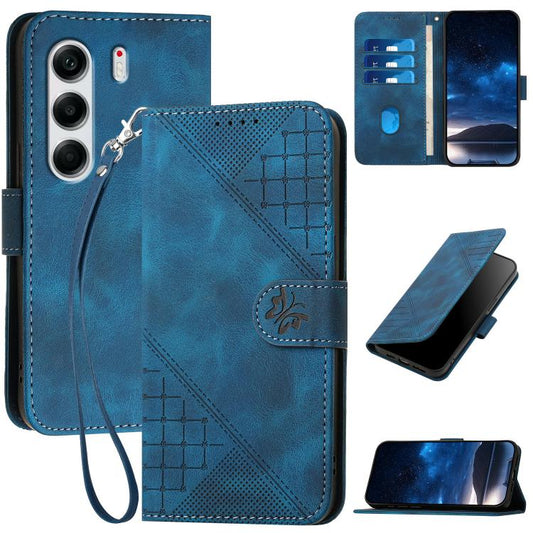 Grid Butterfly Embossed Pattern Leather Phone Case with Lanyard, For Tecno Camon 40 Pro 4G, For Tecno Camon 40 Premier, For Tecno Camon 40 4G, For Tecno Spark 30C 5G / Pop 9 5G, For Tecno Pova 6 Neo 5G / Spark 30 5G, For Tecno Spark 30 Pro 4G          ...