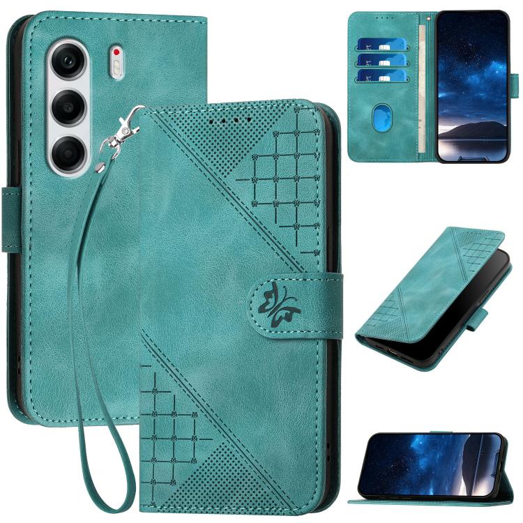 Grid Butterfly Embossed Pattern Leather Phone Case with Lanyard, For Tecno Camon 40 Pro 4G, For Tecno Camon 40 Premier, For Tecno Camon 40 4G, For Tecno Spark 30C 5G / Pop 9 5G, For Tecno Pova 6 Neo 5G / Spark 30 5G, For Tecno Spark 30 Pro 4G          ...