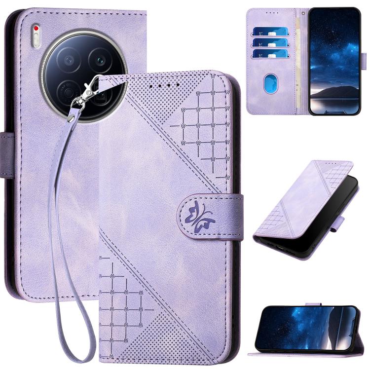 Grid Butterfly Embossed Pattern Leather Phone Case with Lanyard, For Tecno Camon 40 Pro 4G, For Tecno Camon 40 Premier, For Tecno Camon 40 4G, For Tecno Spark 30C 5G / Pop 9 5G, For Tecno Pova 6 Neo 5G / Spark 30 5G, For Tecno Spark 30 Pro 4G          ...