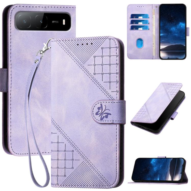 Grid Butterfly Embossed Pattern Leather Phone Case with Lanyard, For Tecno Camon 40 Pro 4G, For Tecno Camon 40 Premier, For Tecno Camon 40 4G, For Tecno Spark 30C 5G / Pop 9 5G, For Tecno Pova 6 Neo 5G / Spark 30 5G, For Tecno Spark 30 Pro 4G          ...
