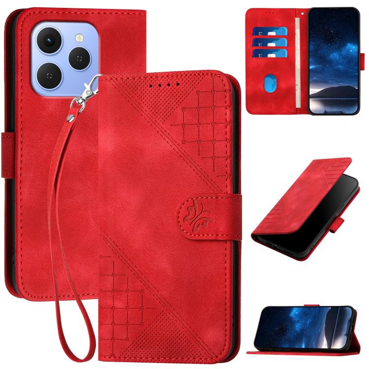 Grid Butterfly Embossed Pattern Leather Phone Case with Lanyard, For Tecno Pova Curve 2 5G, For Tecno Spark Go 3 / Pop 20 4G, For Tecno Spark 50 4G, For Tecno Camon 50 Pro 4G, For Tecno Camon 50 4G, For Tecno Spark Slim, For Tecno Spark 40 4G          ...