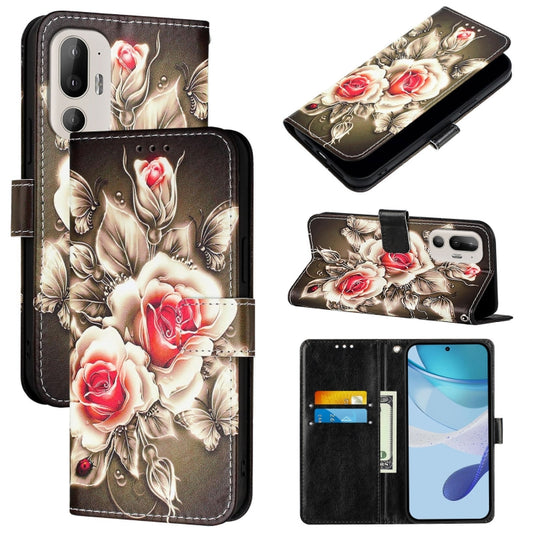 Colored Drawing Pattern Plain Weave Leather Phone Case, For HTC U24 Pro