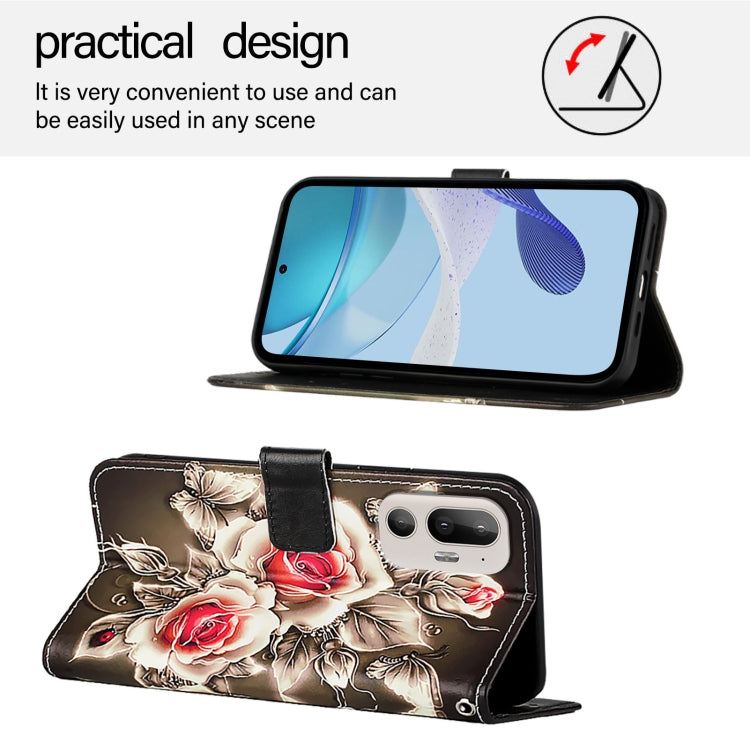 Colored Drawing Pattern Plain Weave Leather Phone Case, For HTC U24 Pro
