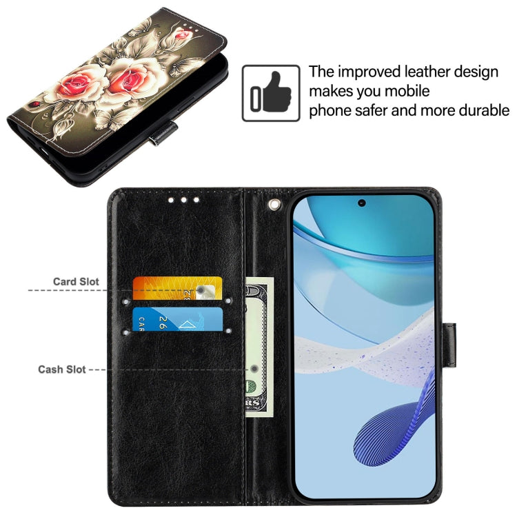 Colored Drawing Pattern Plain Weave Leather Phone Case, For HTC U24 Pro