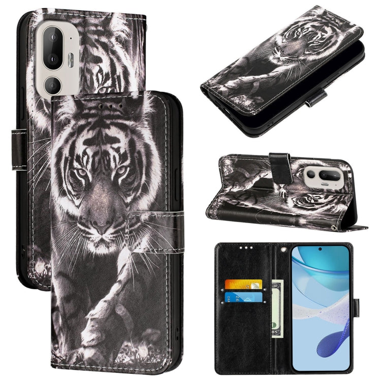 Colored Drawing Pattern Plain Weave Leather Phone Case, For HTC U24 Pro