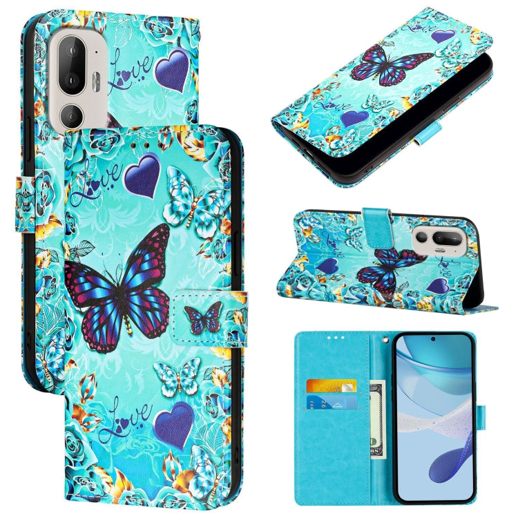 Colored Drawing Pattern Plain Weave Leather Phone Case, For HTC U24 Pro