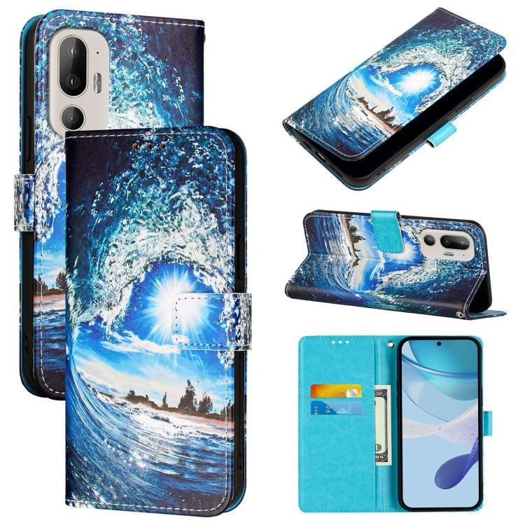 Colored Drawing Pattern Plain Weave Leather Phone Case, For HTC U24 Pro