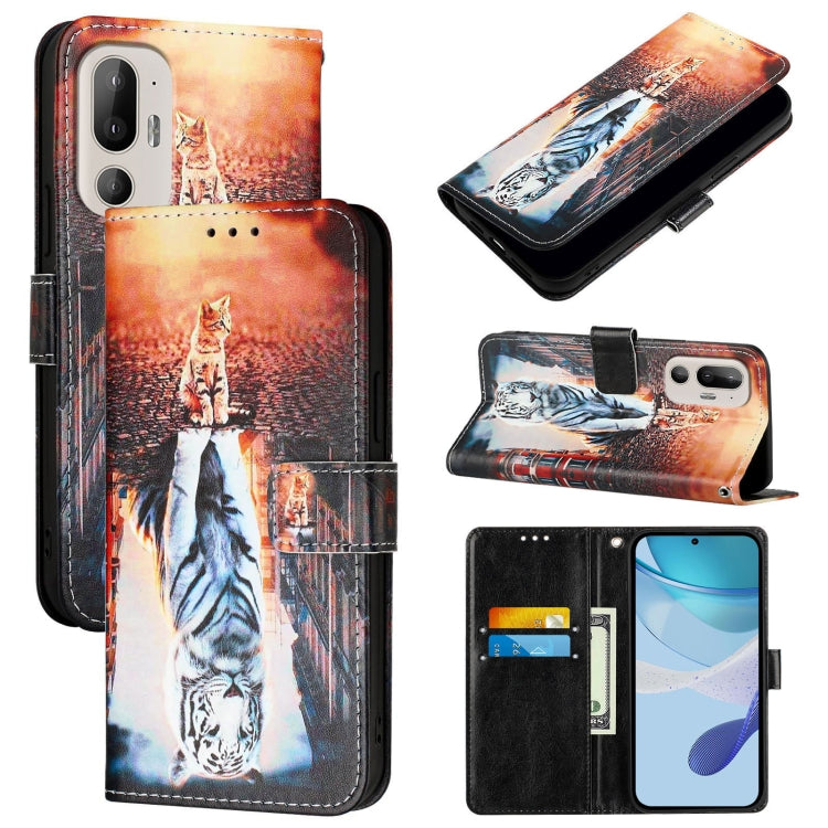 Colored Drawing Pattern Plain Weave Leather Phone Case, For HTC U24 Pro