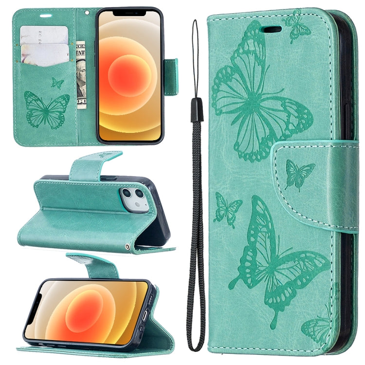 Embossing Two Butterflies Pattern Horizontal Flip PU Leather Case with Holder & Card Slot & Wallet & Lanyard, For iPhone 12 mini, For iPhone 12 / 12 Pro, For iPhone 12 Pro Max, For Samsung Galaxy Note20, For Samsung Galaxy Note20 Ultra