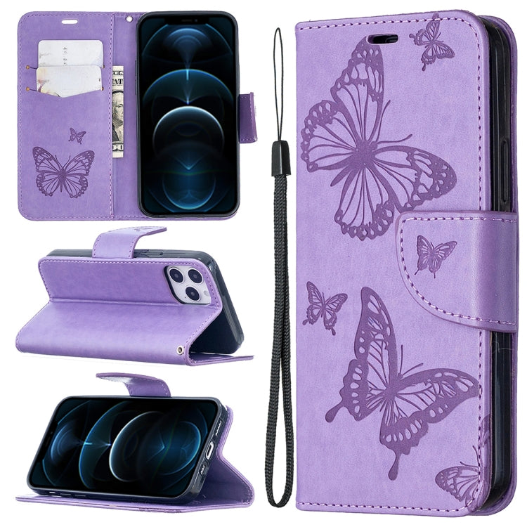 Embossing Two Butterflies Pattern Horizontal Flip PU Leather Case with Holder & Card Slot & Wallet & Lanyard, For iPhone 12 mini, For iPhone 12 / 12 Pro, For iPhone 12 Pro Max, For Samsung Galaxy Note20, For Samsung Galaxy Note20 Ultra
