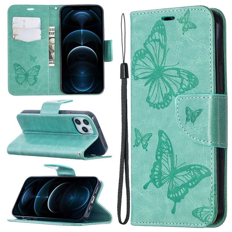 Embossing Two Butterflies Pattern Horizontal Flip PU Leather Case with Holder & Card Slot & Wallet & Lanyard, For iPhone 12 mini, For iPhone 12 / 12 Pro, For iPhone 12 Pro Max, For Samsung Galaxy Note20, For Samsung Galaxy Note20 Ultra