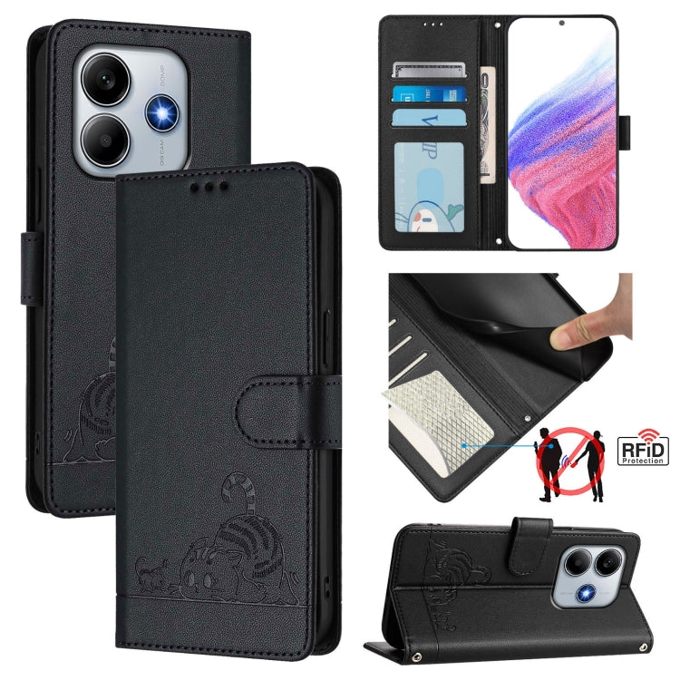 Cat Rat Embossed Pattern RFID Leather Phone Case with Lanyard, For Redmi Note 14 5G, For Redmi Note 14 Pro 5G, For Redmi 14C 4G, For Redmi K70 Ultra 5G Global, For Redmi 13 4G