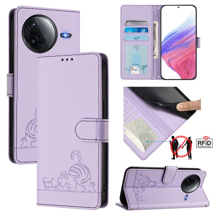 Cat Rat Embossed Pattern RFID Leather Phone Case with Lanyard, For Redmi Note 15 Pro 5G Global 163.6mm, For Redmi 15 5G Global / 15 4G SEA, For Redmi 15 5G / 4G EU 171mm, For Redmi 13x 4G / 13 4G Global, For Redmi A5 4G 171.7mm / Poco C71              ...
