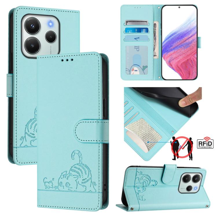 Cat Rat Embossed Pattern RFID Leather Phone Case with Lanyard, For Redmi Note 15 Pro 5G Global 163.6mm, For Redmi 15 5G Global / 15 4G SEA, For Redmi 15 5G / 4G EU 171mm, For Redmi 13x 4G / 13 4G Global, For Redmi A5 4G 171.7mm / Poco C71              ...