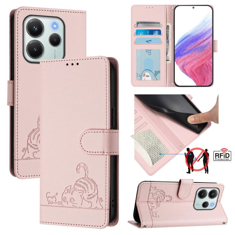 Cat Rat Embossed Pattern RFID Leather Phone Case with Lanyard, For Redmi Note 15 Pro 5G Global 163.6mm, For Redmi 15 5G Global / 15 4G SEA, For Redmi 15 5G / 4G EU 171mm, For Redmi 13x 4G / 13 4G Global, For Redmi A5 4G 171.7mm / Poco C71              ...