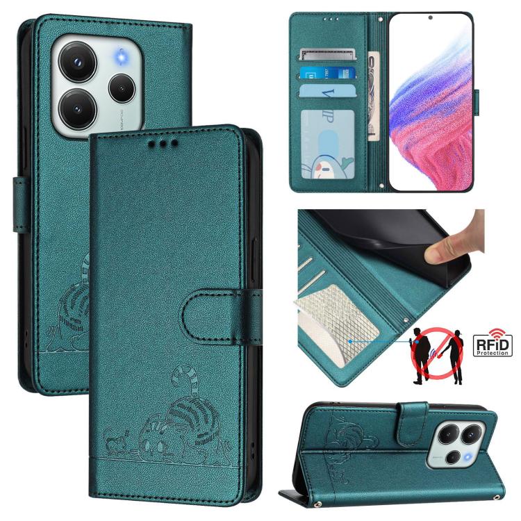 Cat Rat Embossed Pattern RFID Leather Phone Case with Lanyard, For Redmi Note 15 Pro 5G Global 163.6mm, For Redmi 15 5G Global / 15 4G SEA, For Redmi 15 5G / 4G EU 171mm, For Redmi 13x 4G / 13 4G Global, For Redmi A5 4G 171.7mm / Poco C71              ...