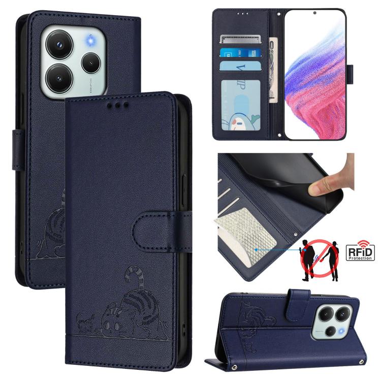 Cat Rat Embossed Pattern RFID Leather Phone Case with Lanyard, For Redmi Note 15 Pro 5G Global 163.6mm, For Redmi 15 5G Global / 15 4G SEA, For Redmi 15 5G / 4G EU 171mm, For Redmi 13x 4G / 13 4G Global, For Redmi A5 4G 171.7mm / Poco C71              ...