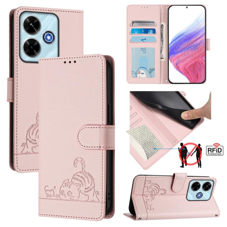 Cat Rat Embossed Pattern RFID Leather Phone Case with Lanyard, For Redmi Note 15 Pro 5G Global 163.6mm, For Redmi 15 5G Global / 15 4G SEA, For Redmi 15 5G / 4G EU 171mm, For Redmi 13x 4G / 13 4G Global, For Redmi A5 4G 171.7mm / Poco C71              ...