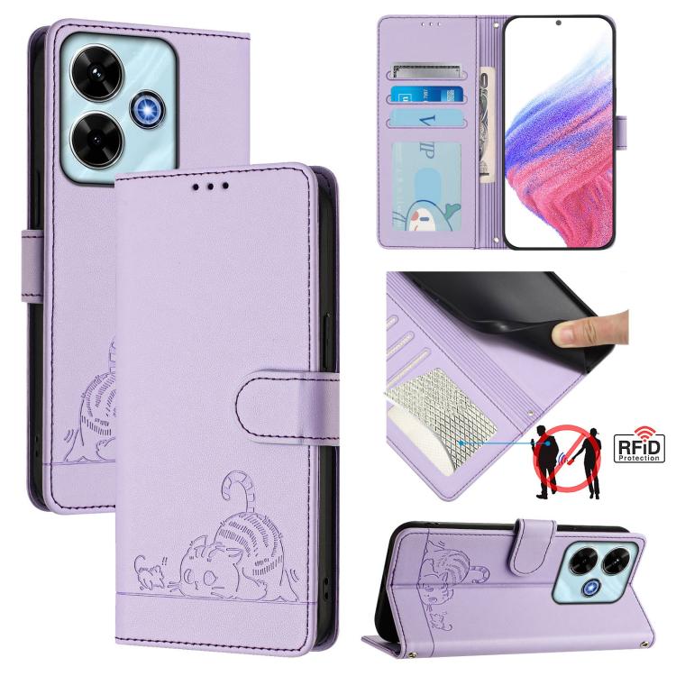 Cat Rat Embossed Pattern RFID Leather Phone Case with Lanyard, For Redmi Note 15 Pro 5G Global 163.6mm, For Redmi 15 5G Global / 15 4G SEA, For Redmi 15 5G / 4G EU 171mm, For Redmi 13x 4G / 13 4G Global, For Redmi A5 4G 171.7mm / Poco C71              ...
