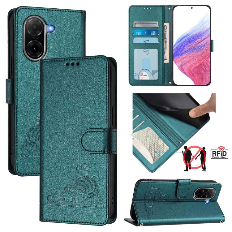 Cat Rat Embossed Pattern RFID Leather Phone Case with Lanyard, For Redmi Note 15 Pro 5G Global 163.6mm, For Redmi 15 5G Global / 15 4G SEA, For Redmi 15 5G / 4G EU 171mm, For Redmi 13x 4G / 13 4G Global, For Redmi A5 4G 171.7mm / Poco C71              ...
