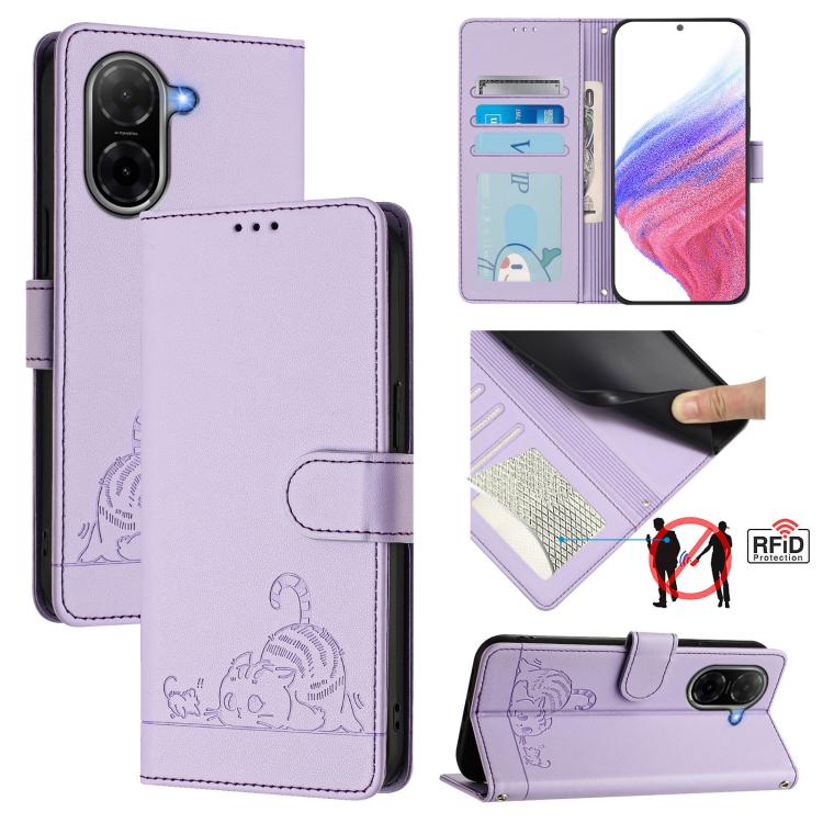 Cat Rat Embossed Pattern RFID Leather Phone Case with Lanyard, For Redmi Note 15 Pro 5G Global 163.6mm, For Redmi 15 5G Global / 15 4G SEA, For Redmi 15 5G / 4G EU 171mm, For Redmi 13x 4G / 13 4G Global, For Redmi A5 4G 171.7mm / Poco C71              ...